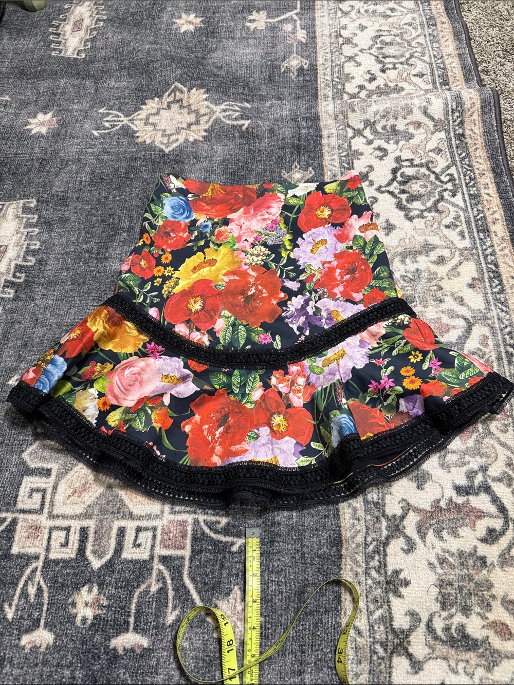 Black Floral Tiered Ruffle Skirt - Women's